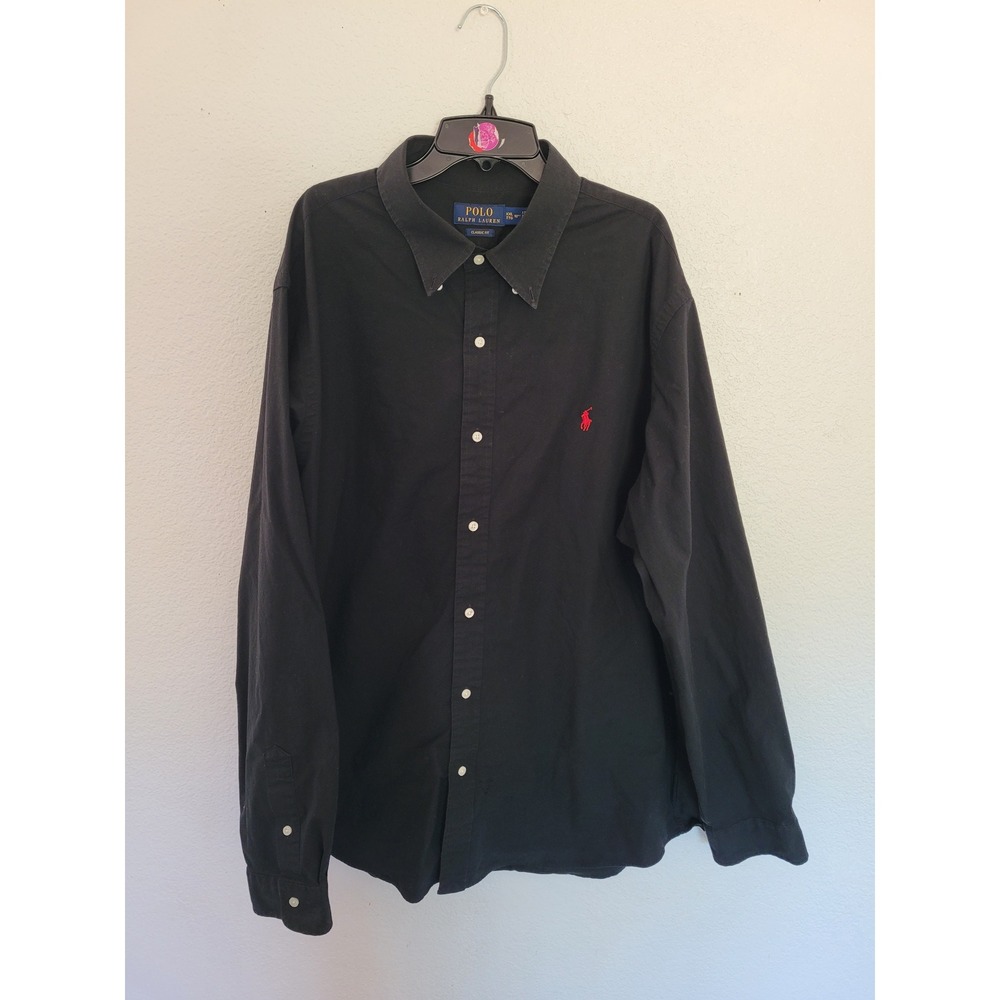 Polo Ralph Lauren Mens XXL Black Classic Fit Stretch Button Down Shirt #25